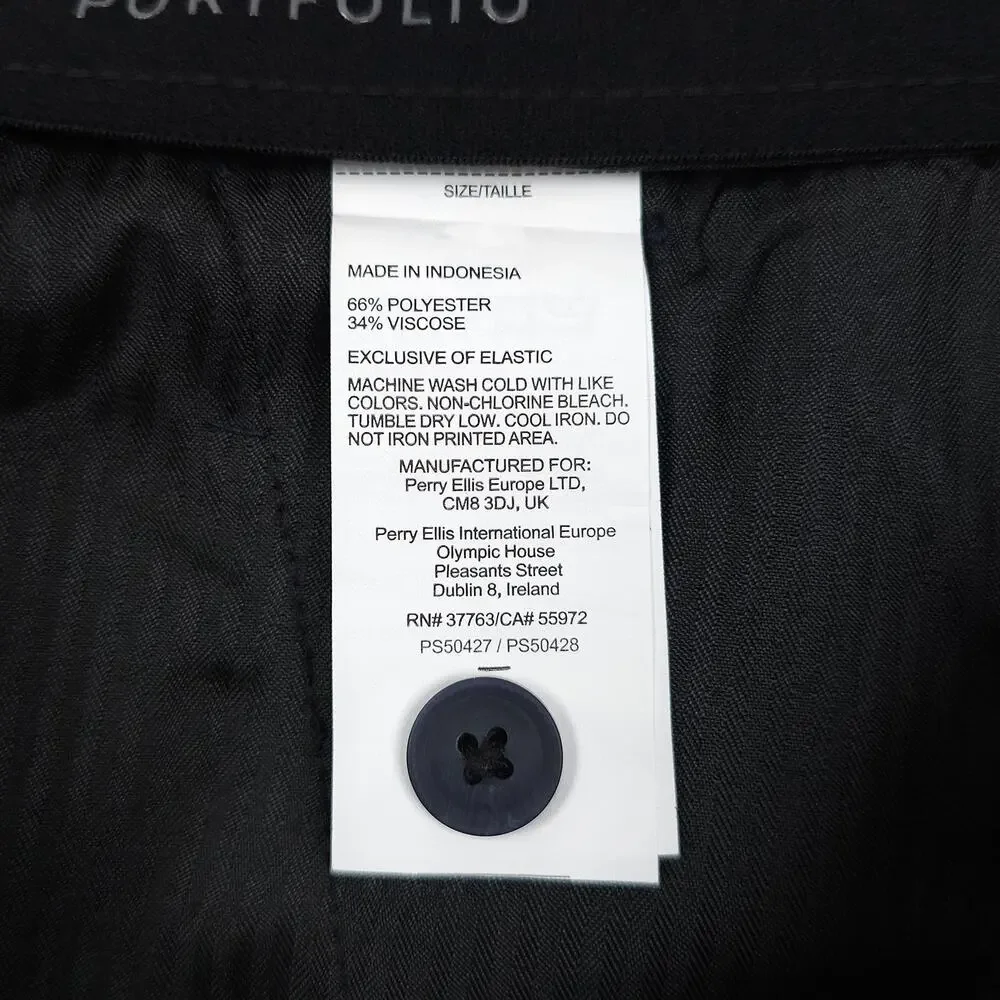 Perry Ellis Mens Slim Fit Dress Pants 38x32 Dark Blue Solid Stretch Micro Twill